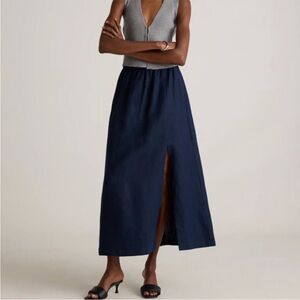 Quince Linen Navy Maxi Skirt with Side Slit